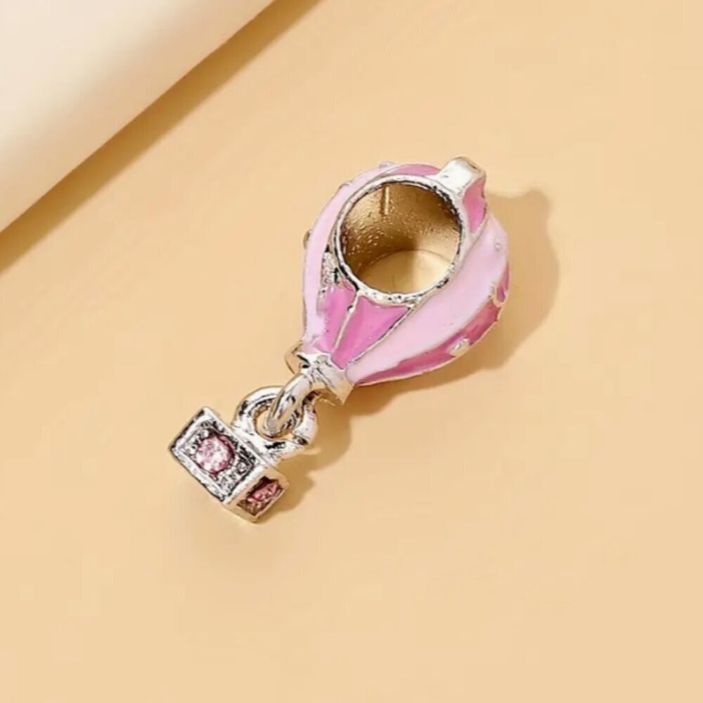 Beautiful Pink & Grey Hot Air Enamel Balloon Fashion Bracelet Charm - Picture 2 of 3